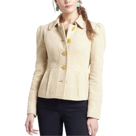Anthropologie Tabitha Flecked Peplum Button Jacket Yellow Size 2 - Picture 1 of 16
